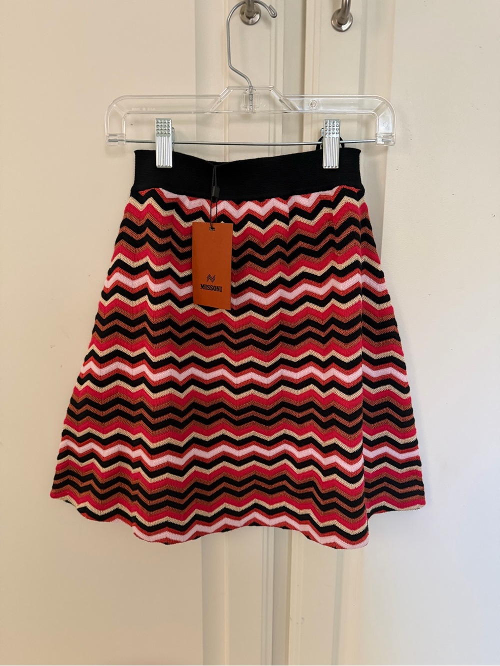 Missoni Zigzag Knit A-Line Skirt in Pink, Black & Brown